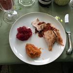 I did not eat that much this year, but here's some turkey, gravy, sweet potato, cranberry sauce. Not pictured: a lot of spiked cider. - Rebecca Fishbein